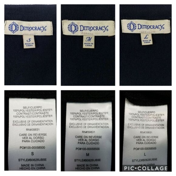 Democracy Black Button Front 3/4 Sleeve Mixed Media Embroidered Top Womens L NWT - Picture 6 of 10